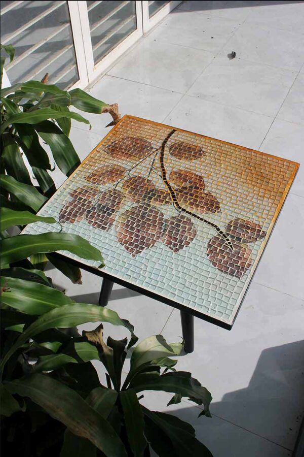 Bàn trà vuông kính mosaic MT0032C cam nâu