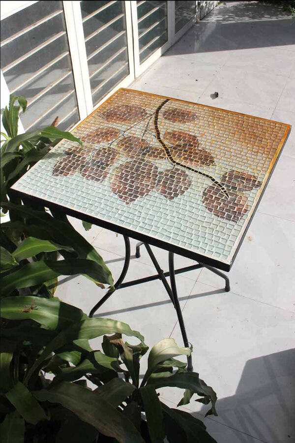 Bàn trà vuông kính mosaic MT0032C cam nâu