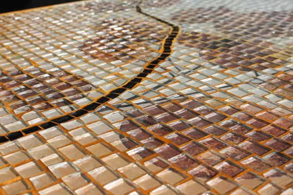 Bàn trà vuông kính mosaic MT0032C cam nâu