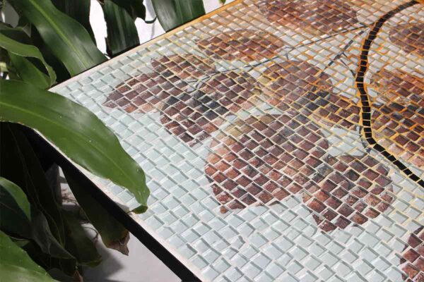 Bàn trà vuông kính mosaic MT0032C cam nâu