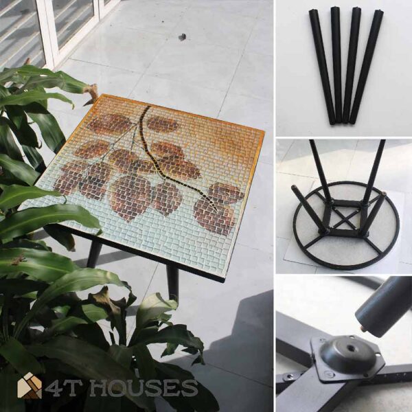 Bàn trà vuông kính mosaic MT0032C cam nâu