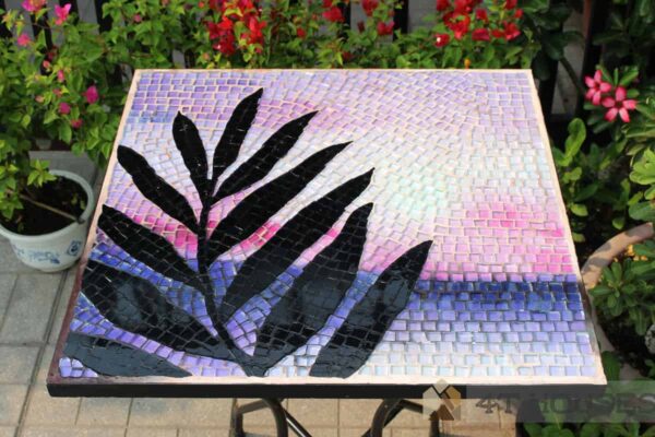 Bàn vuông kính mosaic MT0036C