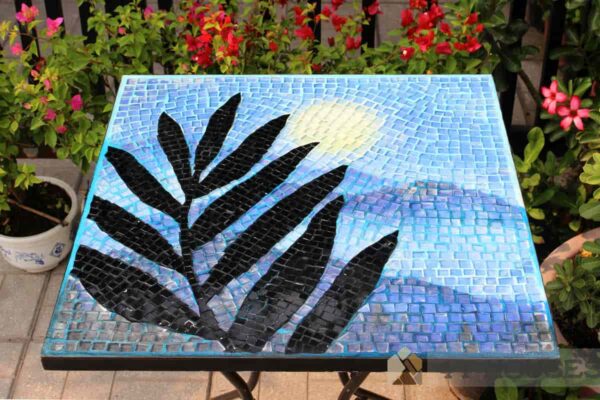 Bàn vuông kính mosaic MT0036D