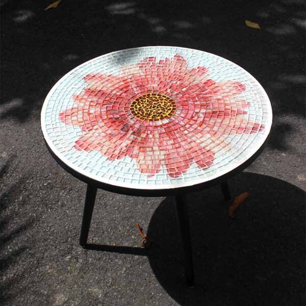 Bàn tròn kính mosaic MT0033B đỏ cam