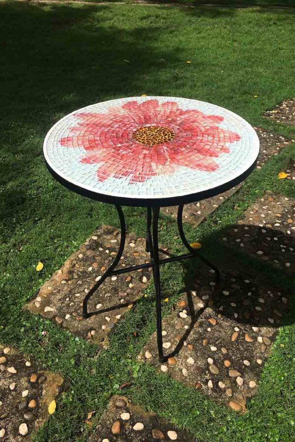 Bàn tròn kính mosaic MT0033B đỏ cam