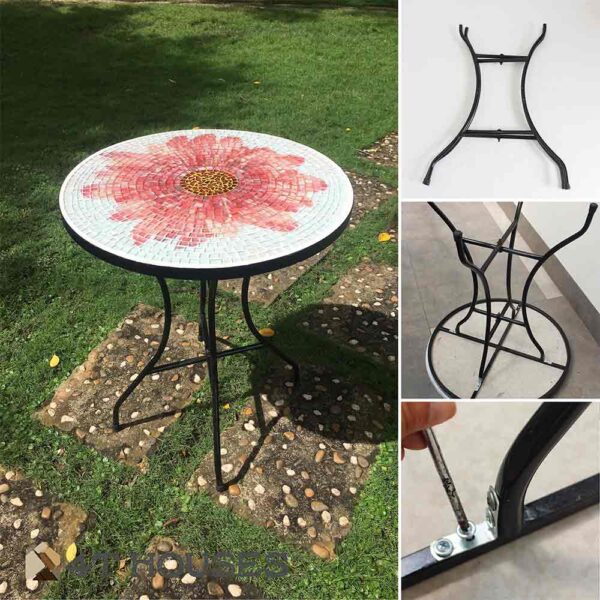 Bàn tròn kính mosaic MT0033B đỏ cam