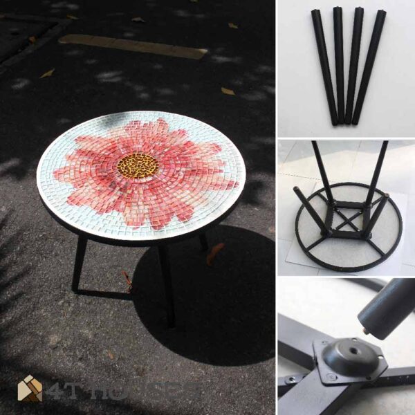 Bàn tròn kính mosaic MT0033B đỏ cam