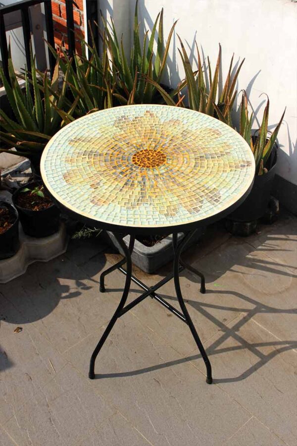 Bàn tròn kính mosaic MT0033D vàng