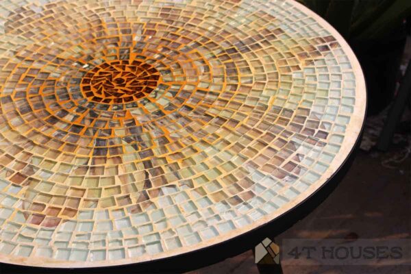 Bàn tròn kính mosaic MT0033D vàng