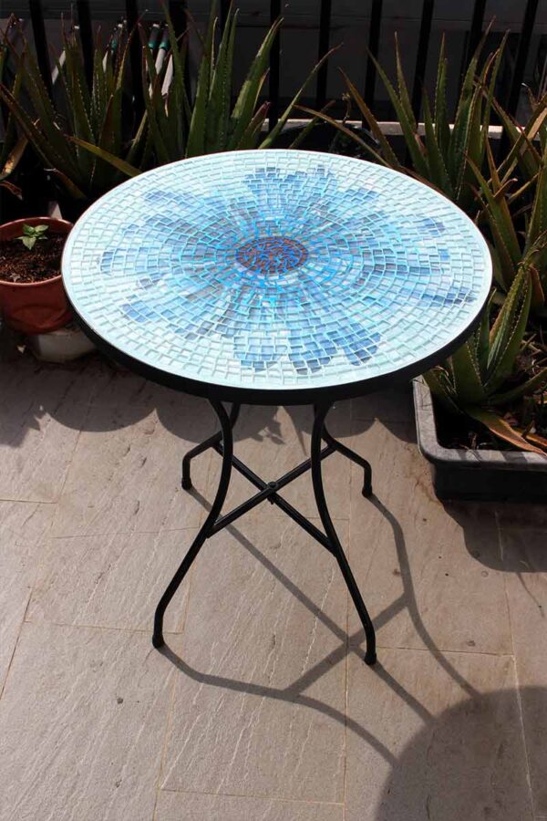 Bàn tròn kính mosaic MT0033E xanh dương
