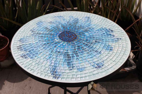 Bàn tròn kính mosaic MT0033E xanh dương