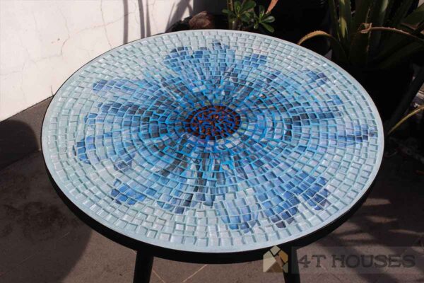 Bàn tròn kính mosaic MT0033E xanh dương