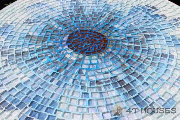 Bàn tròn kính mosaic MT0033E xanh dương