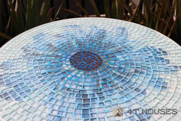 Bàn tròn kính mosaic MT0033E xanh dương