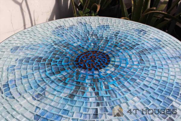 Bàn tròn kính mosaic MT0033E xanh dương