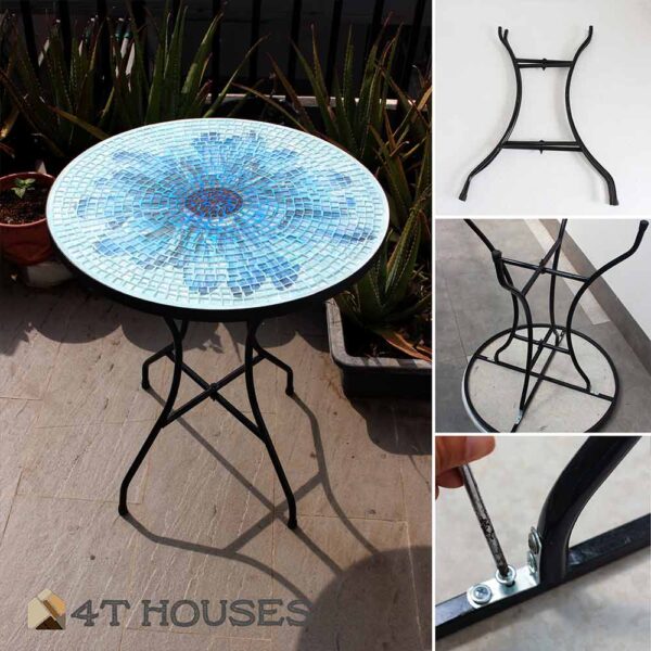 Bàn tròn kính mosaic MT0033E xanh dương