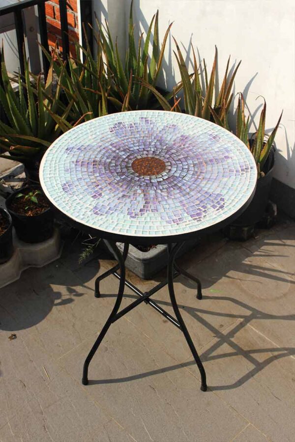 Bàn tròn kính mosaic MT0033F tím