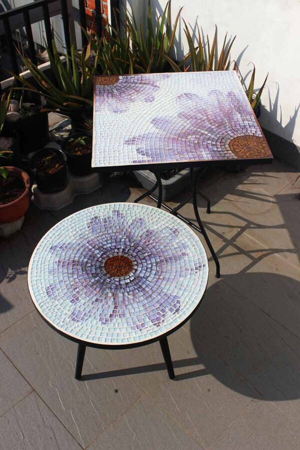 Bàn tròn kính mosaic MT0033F tím