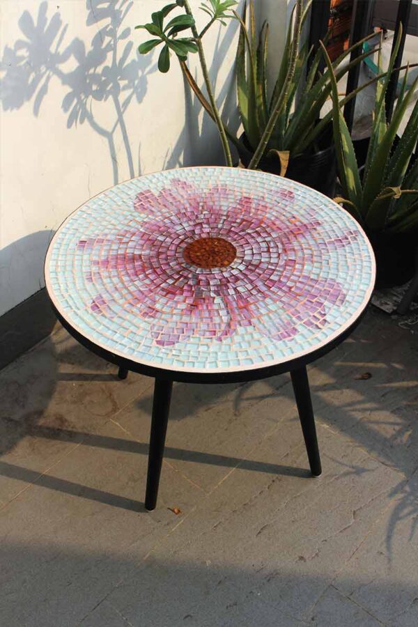 Bàn tròn kính mosaic MT0033G hồng tím