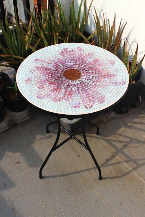 Bàn tròn kính mosaic MT0033G hồng tím