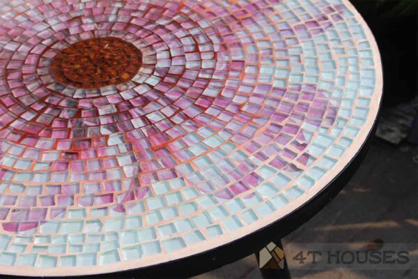 Bàn tròn kính mosaic MT0033G hồng tím