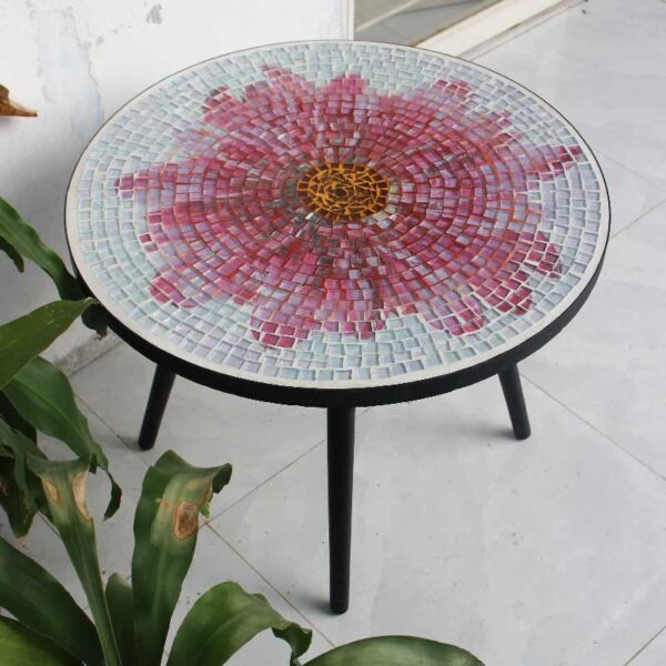 Bàn tròn kính mosaic MT0033H hồng