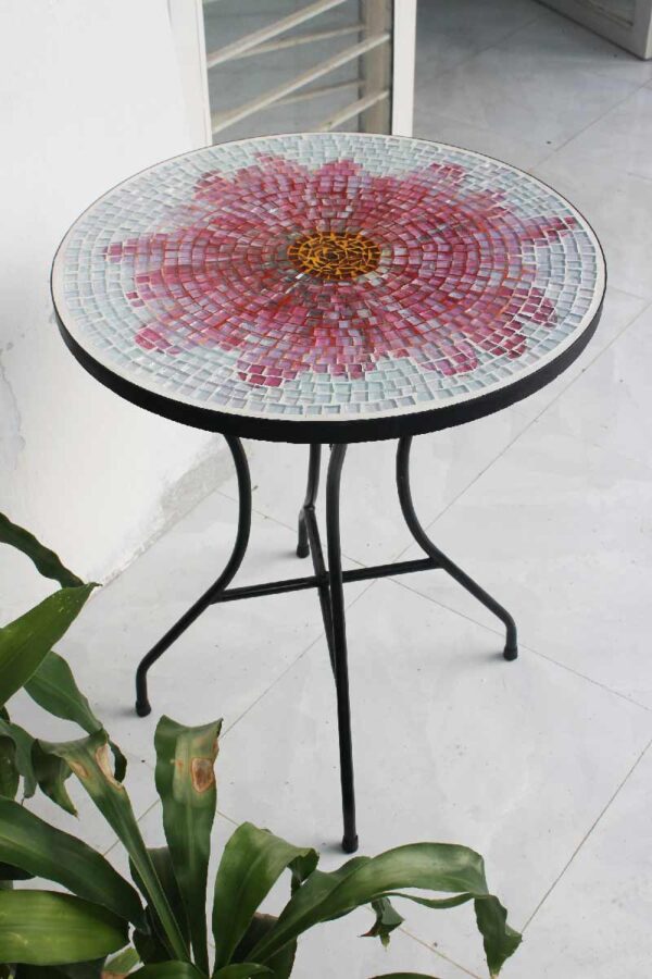 Bàn tròn kính mosaic MT0033H hồng