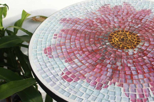 Bàn tròn kính mosaic MT0033H hồng