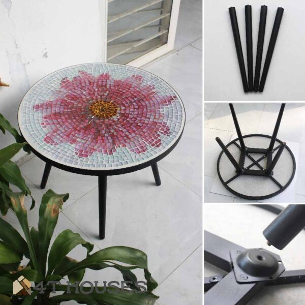 Bàn tròn kính mosaic MT0033H hồng