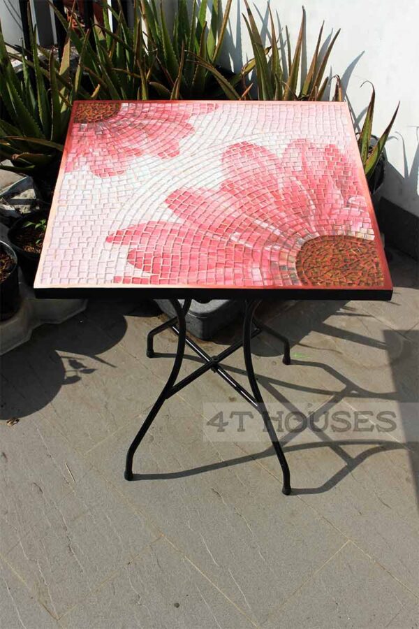 Bàn vuông kính mosaic MT0034A đỏ