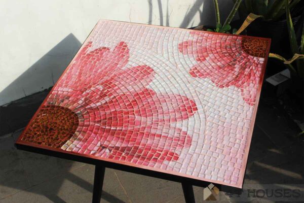 Bàn vuông kính mosaic MT0034A đỏ