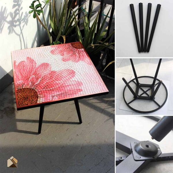 Bàn vuông kính mosaic MT0034A đỏ