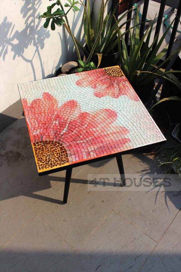 Bàn vuông kính mosaic MT0034B đỏ cam