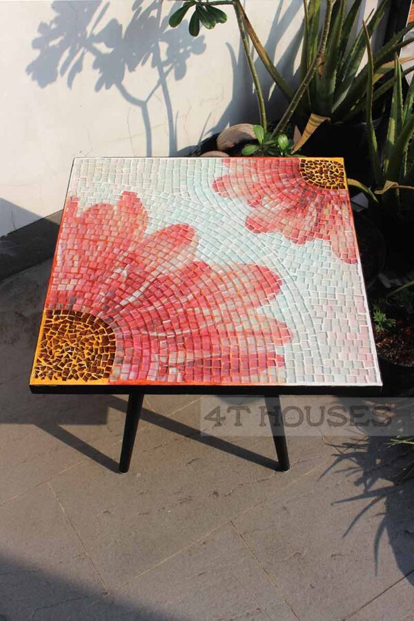 Bàn vuông kính mosaic MT0034B đỏ cam