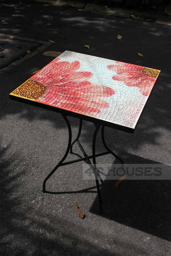 Bàn vuông kính mosaic MT0034B đỏ cam