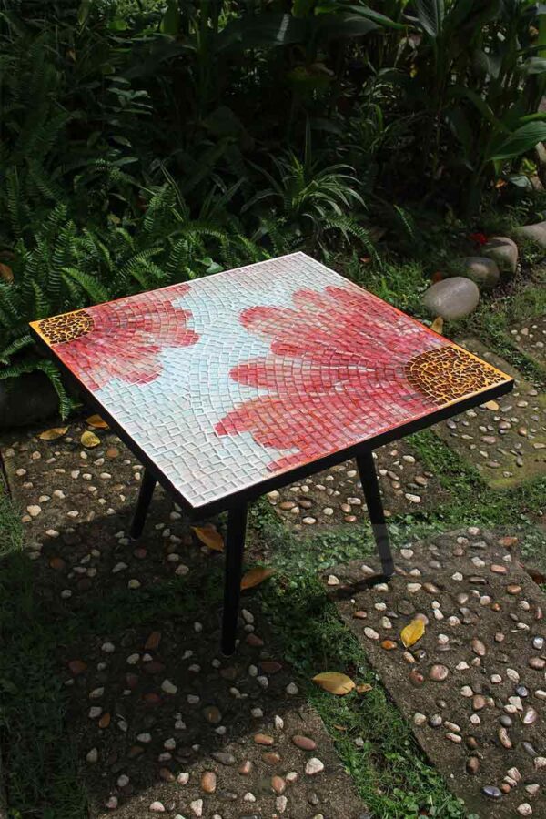 Bàn vuông kính mosaic MT0034B đỏ cam