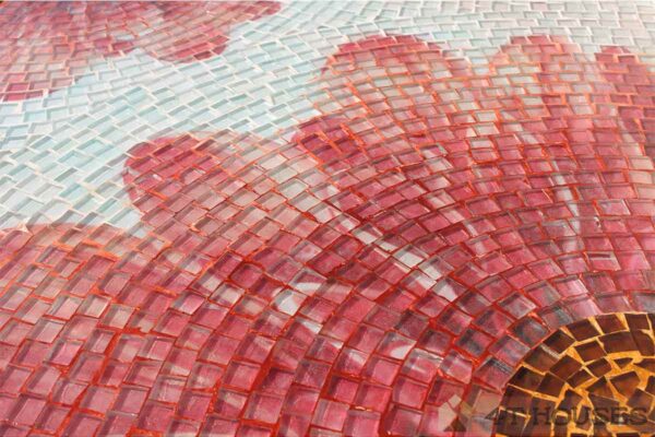 Bàn vuông kính mosaic MT0034B đỏ cam