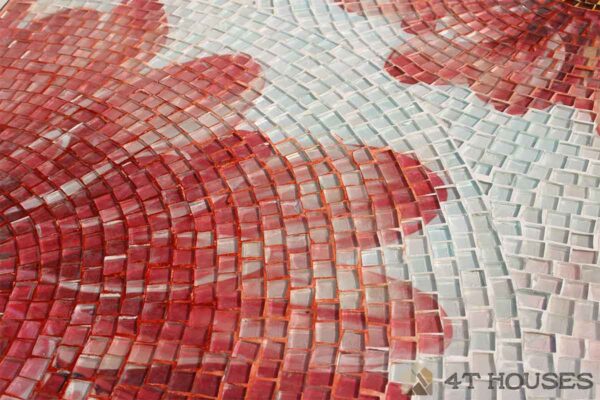 Bàn vuông kính mosaic MT0034B đỏ cam