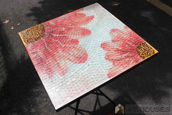 Bàn vuông kính mosaic MT0034B đỏ cam