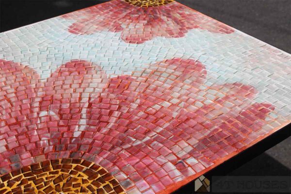 Bàn vuông kính mosaic MT0034B đỏ cam