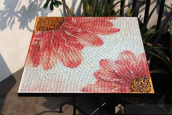 Bàn vuông kính mosaic MT0034B đỏ cam