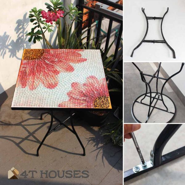 Bàn vuông kính mosaic MT0034B đỏ cam