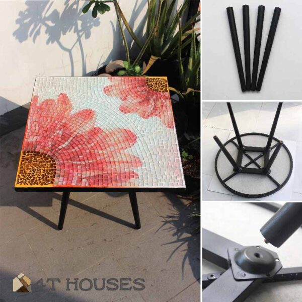 Bàn vuông kính mosaic MT0034B đỏ cam