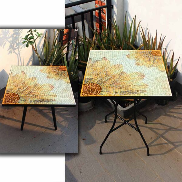 Bàn vuông kính mosaic MT0034E vàng