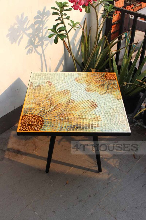 Bàn vuông kính mosaic MT0034E vàng