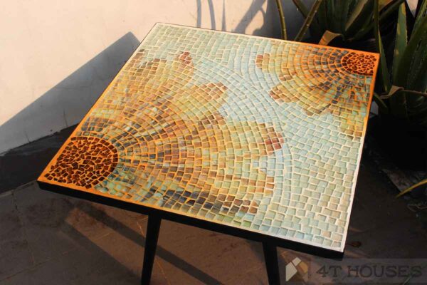 Bàn vuông kính mosaic MT0034E vàng