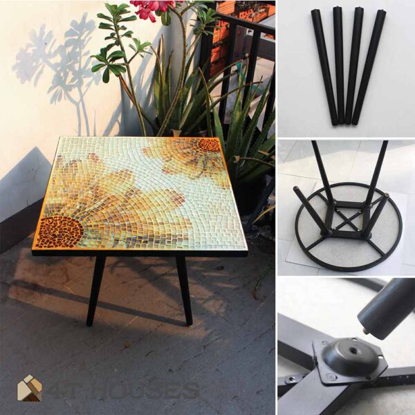 Bàn vuông kính mosaic MT0034E vàng