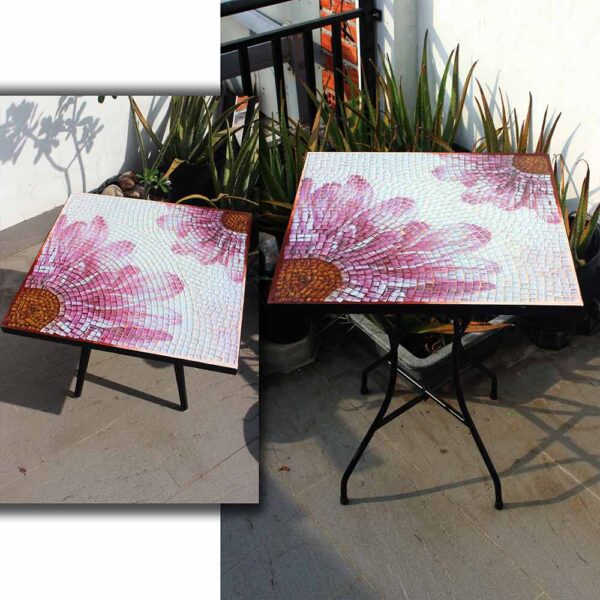 Bàn vuông kính mosaic MT0034G hồng tím