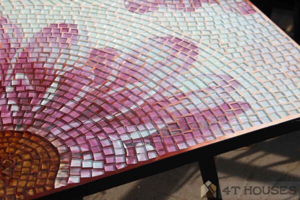 Bàn vuông kính mosaic MT0034G hồng tím