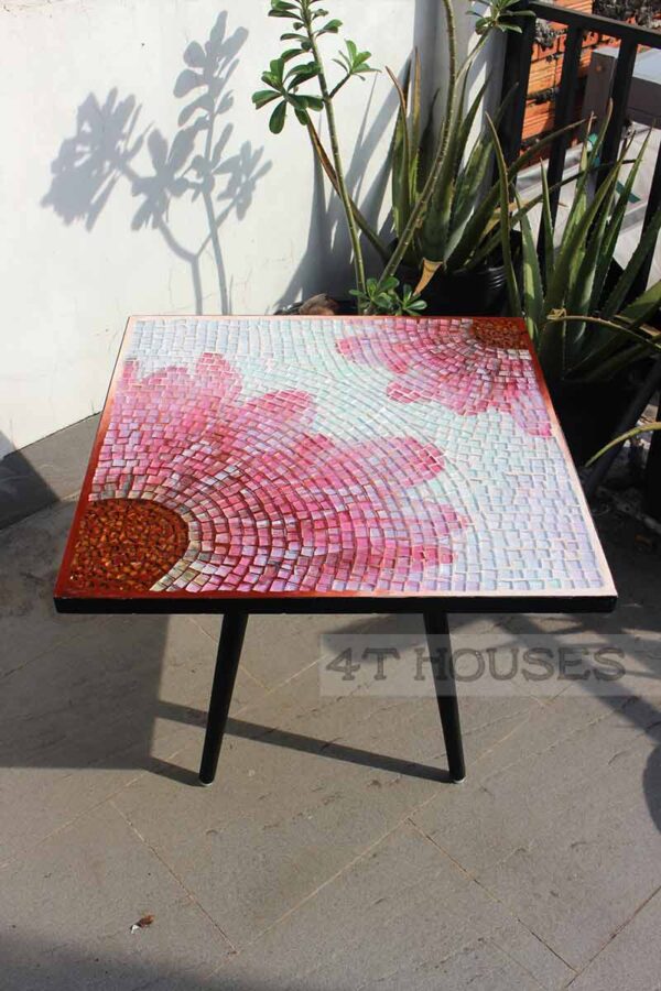 Bàn vuông kính mosaic MT0034H hồng